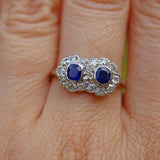 Ellibelle Jewellery Edwardian Blue Sapphire & Diamond Double Cluster Ring