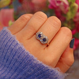 Ellibelle Jewellery Edwardian Blue Sapphire & Diamond Double Cluster Ring