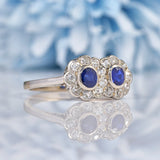Ellibelle Jewellery Edwardian Blue Sapphire & Diamond Double Cluster Ring