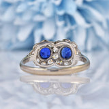 Ellibelle Jewellery Edwardian Blue Sapphire & Diamond Double Cluster Ring