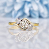 Ellibelle Jewellery Edwardian Diamond Gold & Platinum Three Stone Crossover Ring (0.30ct)