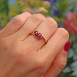 Ellibelle Jewellery Edwardian Garnet 18ct Gold Three Stone Ring