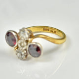 EDWARDIAN GARNET & DIAMOND 18CT GOLD BYPASS RING