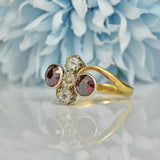 EDWARDIAN GARNET & DIAMOND 18CT GOLD BYPASS RING