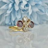 EDWARDIAN GARNET & DIAMOND 18CT GOLD BYPASS RING
