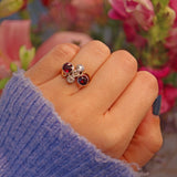 Ellibelle Jewellery Edwardian Garnet & Diamond 18ct Gold Crossover Ring