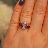 Ellibelle Jewellery Edwardian Garnet & Diamond 18ct Gold Crossover Ring