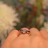 Ellibelle Jewellery Edwardian Garnet & Diamond 18ct Gold Crossover Ring