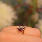 Ellibelle Jewellery Edwardian Garnet & Diamond 18ct Gold Crossover Ring