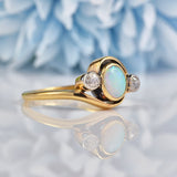 Ellibelle Jewellery Edwardian Opal & Diamond Three Stone Crossover Ring