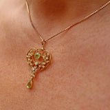 Ellibelle Jewellery EDWARDIAN PERIDOT & PEARL 15CT GOLD PENDANT NECKLACE