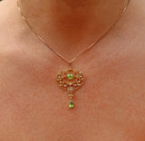 Ellibelle Jewellery EDWARDIAN PERIDOT & PEARL 15CT GOLD PENDANT NECKLACE