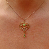 Ellibelle Jewellery EDWARDIAN PERIDOT & PEARL 15CT GOLD PENDANT NECKLACE