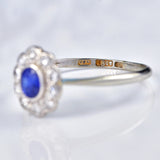 Ellibelle Jewellery Edwardian Sapphire & Diamond 18ct White Gold Ring