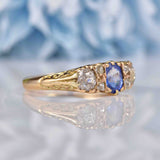 Ellibelle Jewellery Edwardian Sapphire & Old Cut Diamond Carved Half Hoop Ring