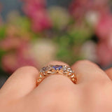 Ellibelle Jewellery Edwardian Sapphire & Old Cut Diamond Carved Half Hoop Ring