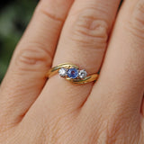 Ellibelle Jewellery Edwardian Style Ceylon Sapphire & Diamond Three Stone Ring
