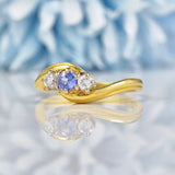 Ellibelle Jewellery Edwardian Style Ceylon Sapphire & Diamond Three Stone Ring