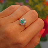 Ellibelle Jewellery Edwardian Style Emerald & Diamond Gold Cluster Ring