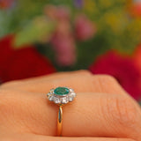 Ellibelle Jewellery Edwardian Style Emerald & Diamond Gold Cluster Ring