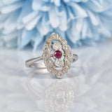 Ellibelle Jewellery Edwardian Style Ruby & Diamond White Gold Ring