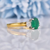 Ellibelle Jewellery Emerald & Diamond 18ct Gold Three Stone Engagement Ring
