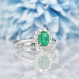 Ellibelle Jewellery Emerald & Diamond 18ct White Gold Cluster Ring
