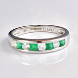 Ellibelle Jewellery Emerald & Diamond 18ct White Gold Half Eternity Wedding Band Ring