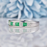 Ellibelle Jewellery Emerald & Diamond 18ct White Gold Half Eternity Wedding Band Ring