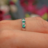 Ellibelle Jewellery Emerald & Diamond 18ct White Gold Half Eternity Wedding Band Ring
