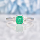 Ellibelle Jewellery Emerald & Diamond 18ct White Gold Three Stone Ring