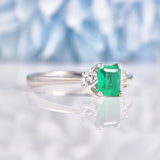 Ellibelle Jewellery Emerald & Diamond 18ct White Gold Three Stone Ring