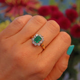 Ellibelle Jewellery Emerald & Diamond 18ct Yellow Gold Cluster Ring