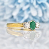 Ellibelle Jewellery Emerald & Diamond 18ct Yellow Gold Three Stone Ring