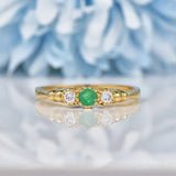 Ellibelle Jewellery Emerald & Diamond 9ct Gold Trilogy Ring
