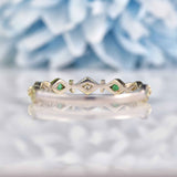 Ellibelle Jewellery Emerald & Diamond 9ct White Gold Stacking Band Ring