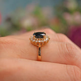 Ellibelle Jewellery French Natural Blue Sapphire & Diamond Gold Oval Cluster Ring