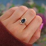 Ellibelle Jewellery French Natural Blue Sapphire & Diamond Gold Oval Cluster Ring