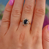 Ellibelle Jewellery French Natural Blue Sapphire & Diamond Gold Oval Cluster Ring