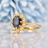 Ellibelle Jewellery French Natural Blue Sapphire & Diamond Gold Oval Cluster Ring