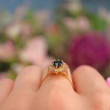Ellibelle Jewellery French Natural Blue Sapphire & Diamond Gold Oval Cluster Ring