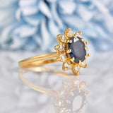 Ellibelle Jewellery French Natural Blue Sapphire & Diamond Gold Oval Cluster Ring