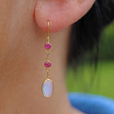 Ellibelle Jewellery Moonstone & Ruby Gold Drop Earrings