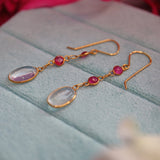 Ellibelle Jewellery Moonstone & Ruby Gold Drop Earrings