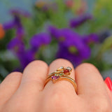 Ellibelle Jewellery Multi Gem Pear Shaped 9ct Gold Crossover Ring