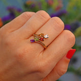 Ellibelle Jewellery Multi Gem Pear Shaped 9ct Gold Crossover Ring