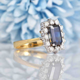 Ellibelle Jewellery Natural Blue Sapphire & Diamond 18ct Gold Cluster Ring (3.14ct)
