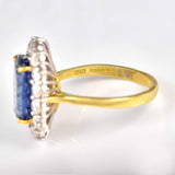 Ellibelle Jewellery Natural Blue Sapphire & Diamond 18ct Gold Oval Cluster Engagement Ring