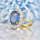 Ellibelle Jewellery Natural Blue Sapphire & Diamond 18ct Gold Oval Cluster Engagement Ring
