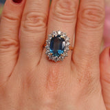Ellibelle Jewellery Natural Blue Sapphire & Diamond 18ct Gold Oval Cluster Engagement Ring